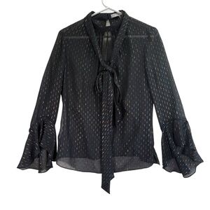 Trina Turk Black Ruffled Bell Sleeve Blouse. Size